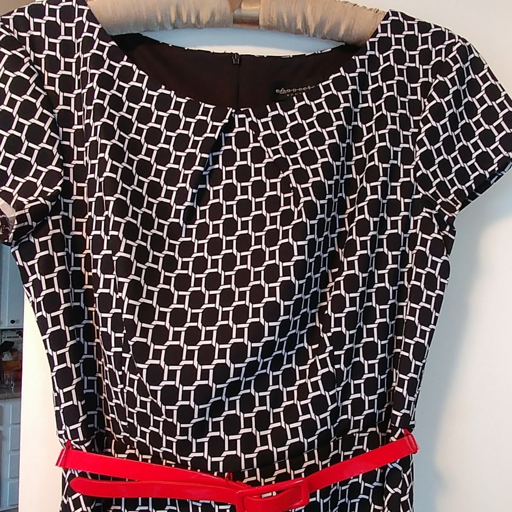 Black & White Dress w/Red Belt ❤️🤍🖤